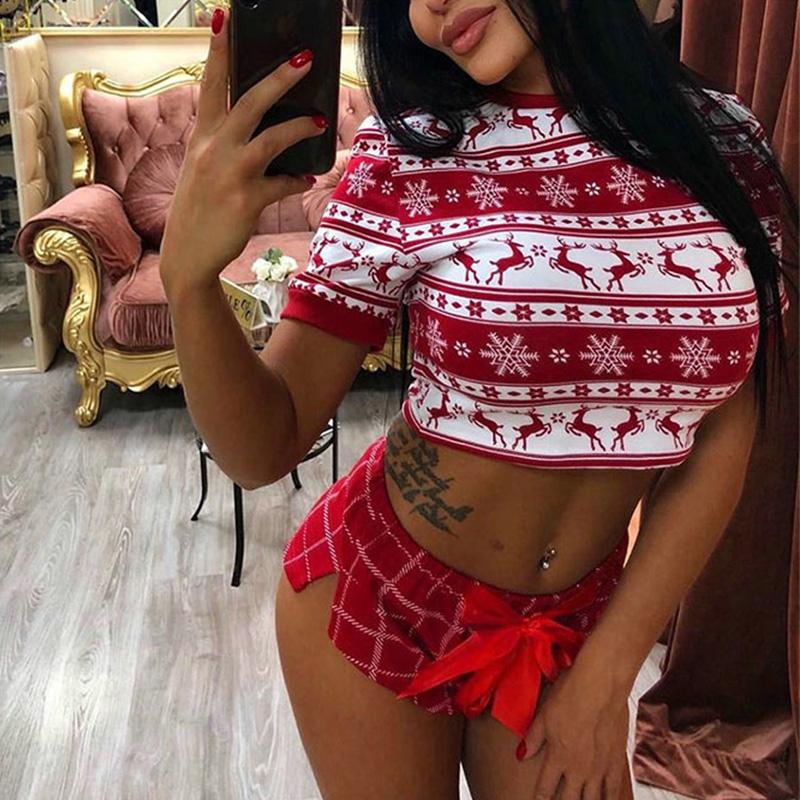 Women' Tracksuits Casual Christmas Print Women Pajamas 2pc Set Sexy O-Neck T-Shirts Crop Tops + Bow Lace-Up Plaid Shorts Short Sleeve Suits, 02 red
Women' Tracksuits Casual Christmas Print Women Pajamas 2pc Set Sexy O-Neck T-Shirts Crop Tops + Bow Lace-Up Plaid Shorts Short Sleeve Suits, 02 red