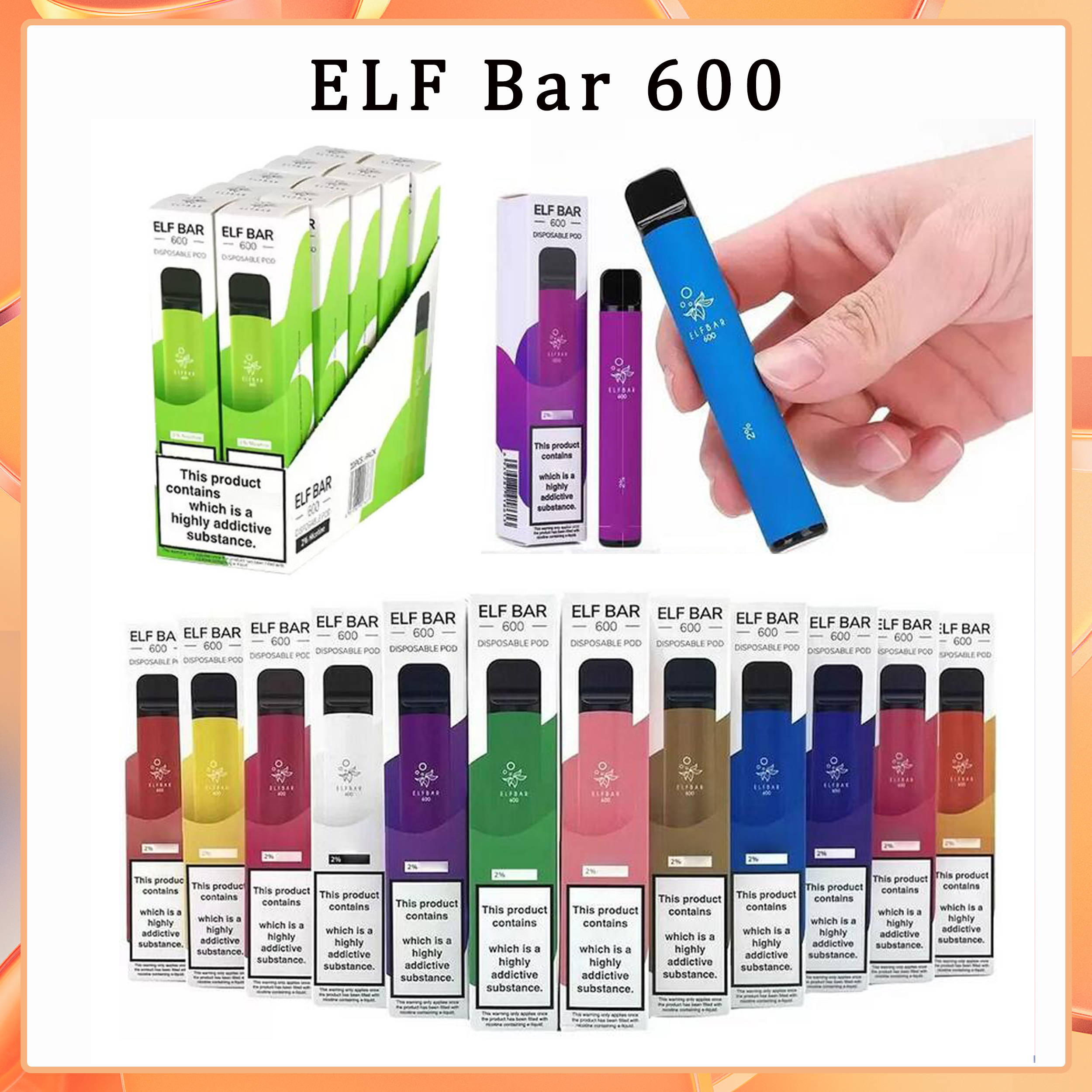 Elf Bar 600 Puffs Disposable Electronic Cigarettes Device Vape 2% 550mah 3.2ml Pod Prefilled Cartridge Vape Stick Pen Fast Send
Elf Bar 600 Puffs Disposable Electronic Cigarettes Device Vape 2% 550mah 3.2ml Pod Prefilled Cartridge Vape Stick Pen Fast Send