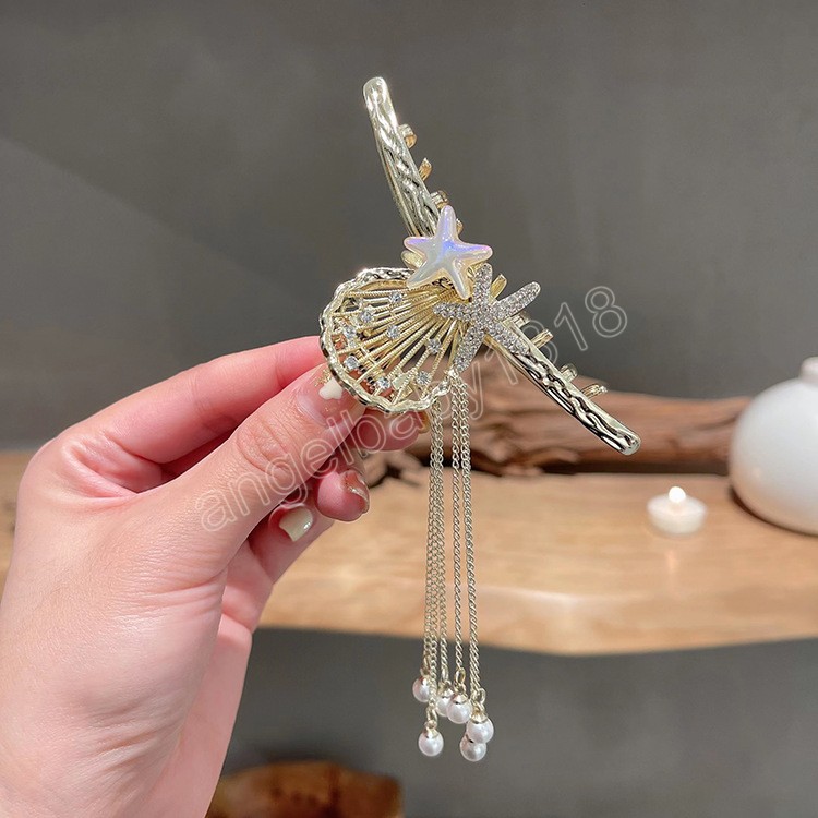 Elegant Hair Clip Shiny Shell Butterfly Tassel Hair Claw Sweet Chinese Style Ponytail Clipa Headwear Gifts