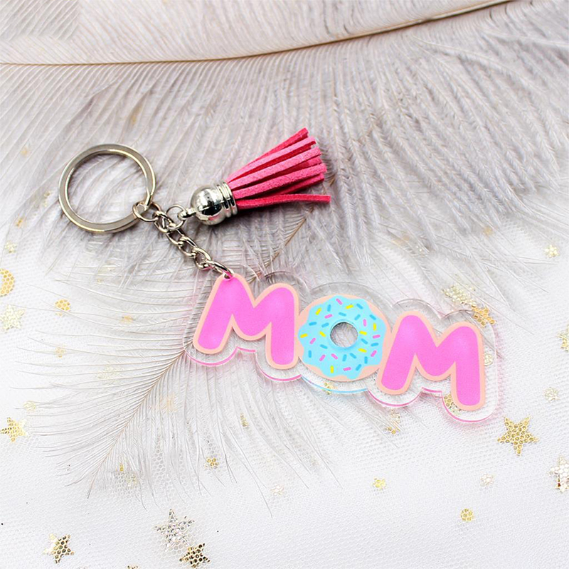 Handmade Acrylic Keychain for Mom Tassel Key Ring Mothers Day Gift Bag Mobile Accessories Wholesale