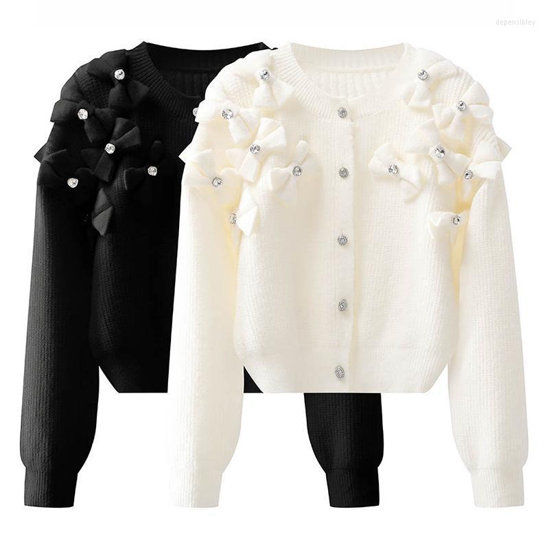 Women's Knits & Tees Elegant Ladies Vintage Black White Knitted Cardigans Autumn Long Sleeve Bow Diamond Single-Breasted Sweater Depe22
Women's Knits & Tees Elegant Ladies Vintage Black White Knitted Cardigans Autumn Long Sleeve Bow Diamond Single-Breasted Sweater Depe22