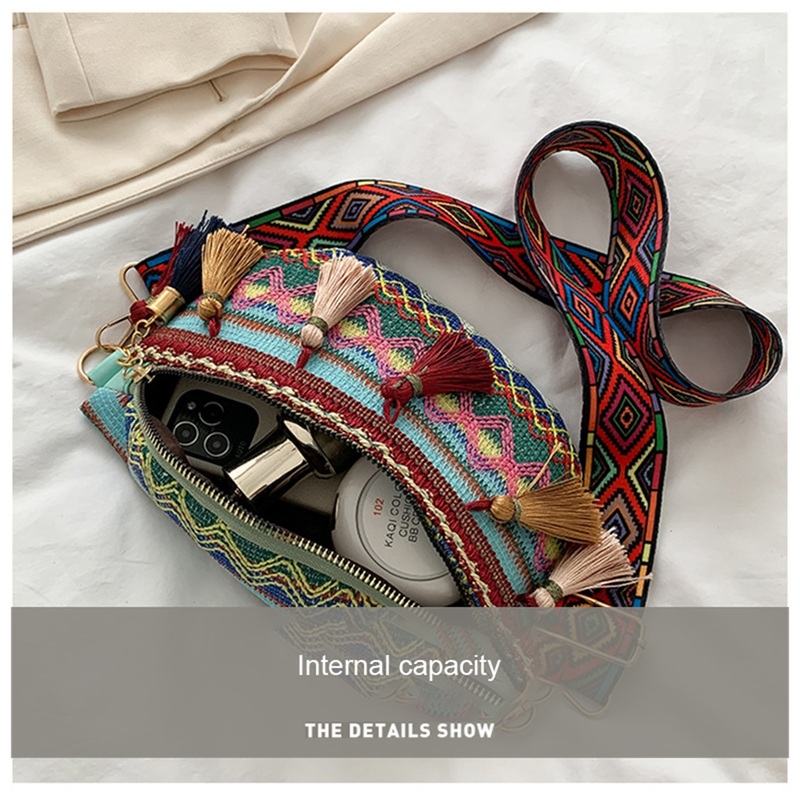 Women Folk Style Waist Bags with Adjustable Strap Variegated Color Fanny Pack with Fringe Decor 220621