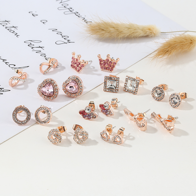 Popular High Quality 925 Sterling Silver Rose Gold Stud Earrings Women Crown Love Round Earring Jewelry Women's Jewelry Accessories