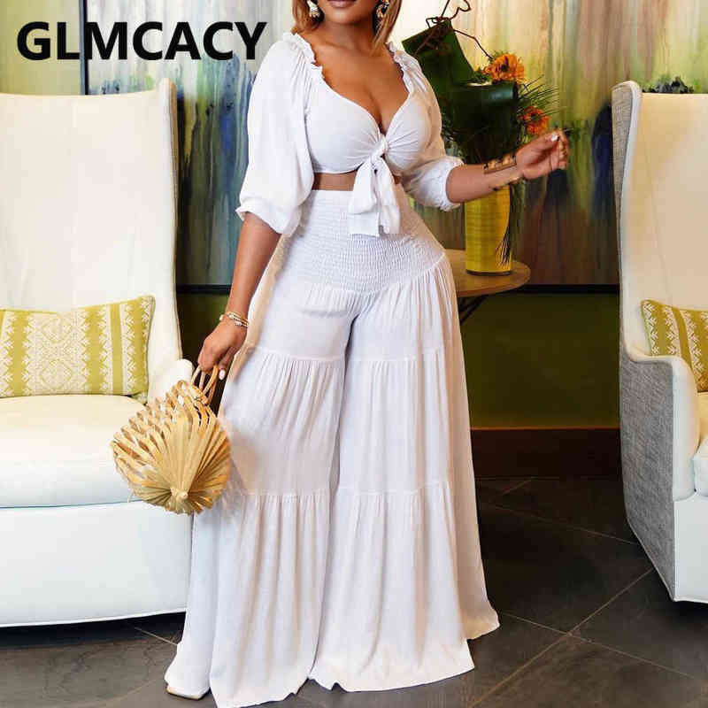 Women Two Piece Casual Elegant Suits Tie Front Crop Top & Wide Leg Pants Set T220729, Sky blue 
Women Two Piece Casual Elegant Suits Tie Front Crop Top & Wide Leg Pants Set T220729, Sky blue