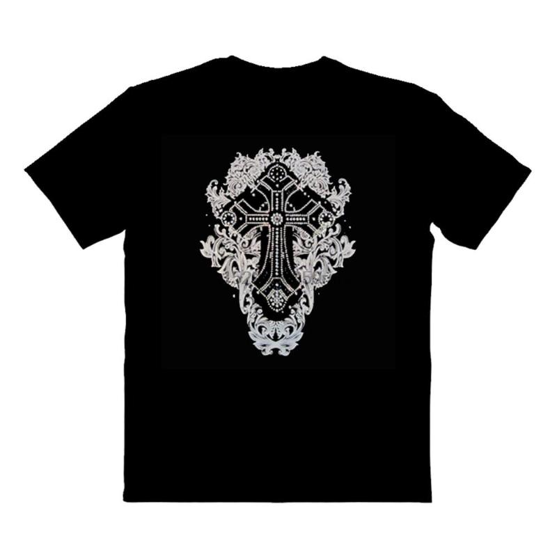 Men's T-Shirts Gothic Rhinestone Cross TeeMen's, 0301636-red