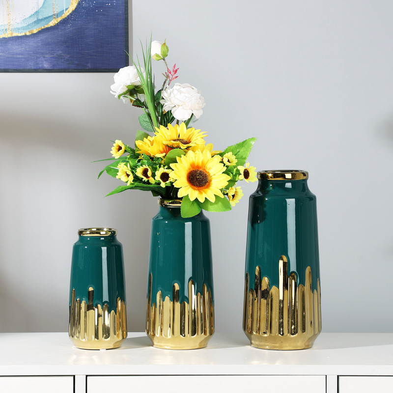 Ceramic White Vase Golden Modern Decor Living Desk Accessories Interior for Home wer Vases Gift 220423