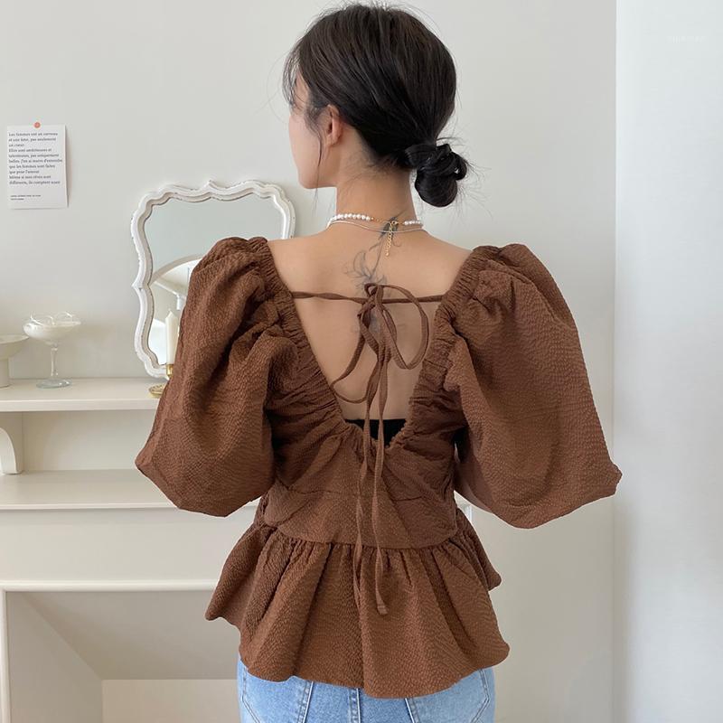 Women's Blouses & Shirts Simple Square Collar Lace Up Backless Women Blouse Elegant Slim Waist Pullover Summer 2022 Korean Chic Blusas, Camel
Women's Blouses & Shirts Simple Square Collar Lace Up Backless Women Blouse Elegant Slim Waist Pullover Summer 2022 Korean Chic Blusas, Camel