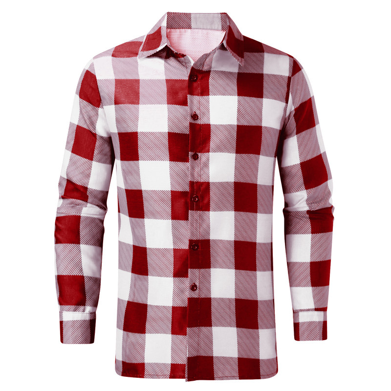 Mens Plaid Print Shirt Fashion Checkered Cross Matching s Causal Button Long Sleeve Slim Fit Tops Blouse 220322