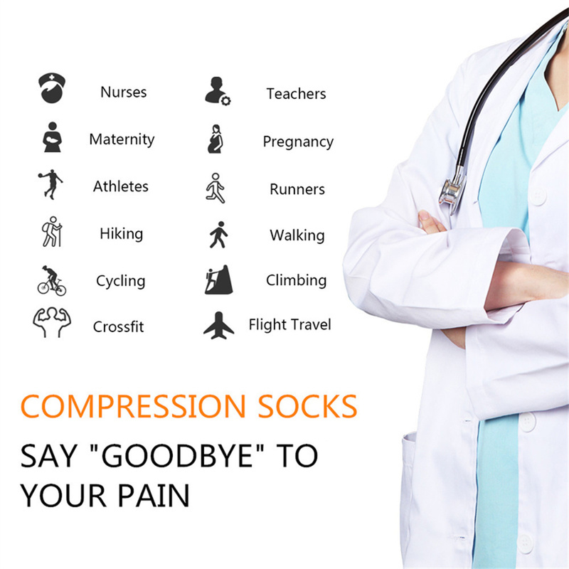 3/6/7 Pairs/Pack Compression Stocking Women Knee High Edema Anti Fatigue Diabetes Varicose Veins Summer Running Sports Socks 220706