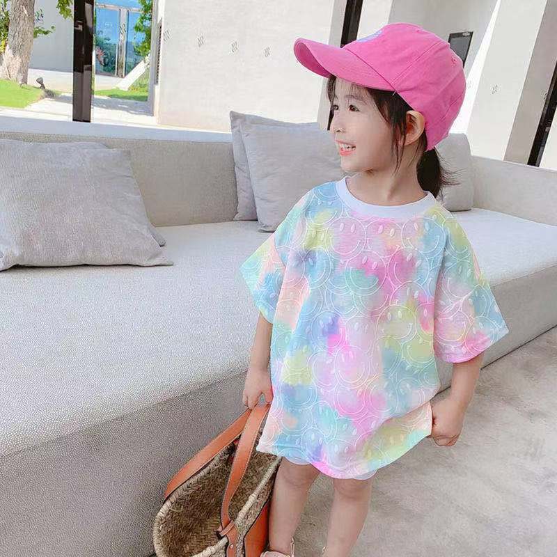 Kids Girls Tie Dye Tshirt Summer Long Style Children Soft Comfortable Shirt For Girl Casual Tee Tops Clothing 220607