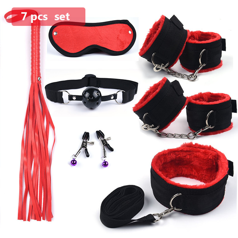 Bdsm 10 Speeds Vibrator Bondage Set Metal Sex Toys for Women Men Handcuffs Nipple Clamps Whip Spanking Rope 220330