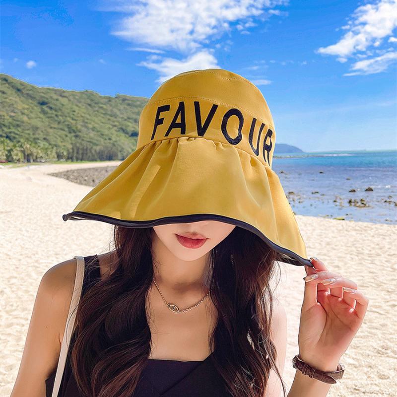 

Wide Brim Hats Summer Women Sun Hat Foldable Bucket Headgear Empty Top Outdoor Sunscreen Anti-UV Seaside Beach Sunhat CapWide HatsWide, C1