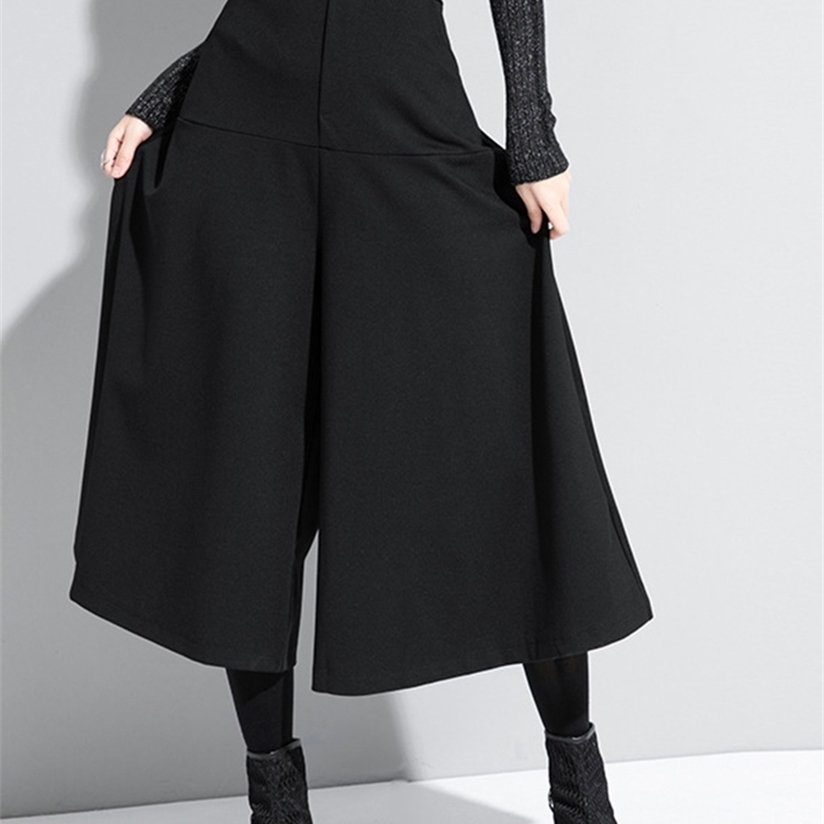 [EAM] High Elastic Waist Black Brief Long Wide Leg Trousers Loose Fit Pant Fashion Spring Autumn 1DA610 220325
