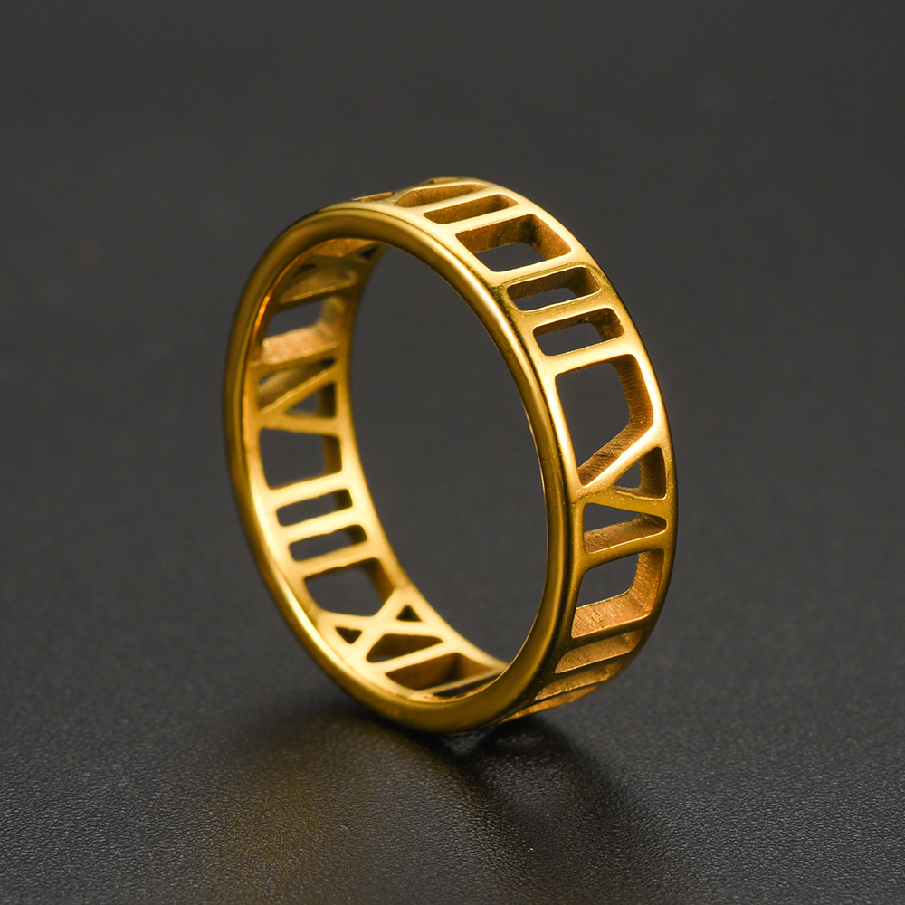 6MM Stainless Steel Roman numeral Ring 18K Rose Gold Silver Plated Hollow Out Rings for Men Women High Quality Wholesale Price