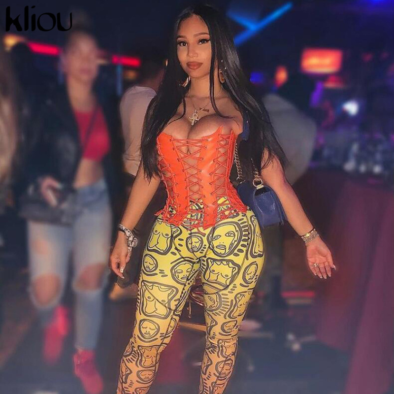 Kliou Hollow Out Bandage Faux Leather PU Tank Top Women Solid Streetwear Backless Sleeveless Sexy Party Clubwear Outfits 220325