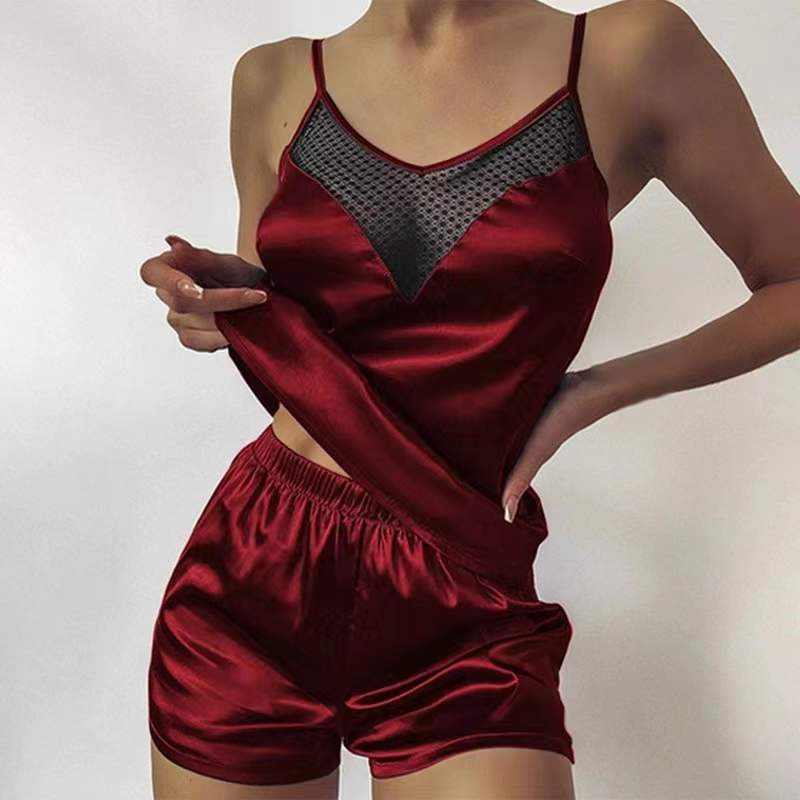 Two Piece Suit Women Pajamas Sexy Sling V Neck Sleepwear Satin Top And Shorts Splicing Lace Solid Nightclothes Female Pijama Set 03, Dark blue
Two Piece Suit Women Pajamas Sexy Sling V Neck Sleepwear Satin Top And Shorts Splicing Lace Solid Nightclothes Female Pijama Set 03, Dark blue