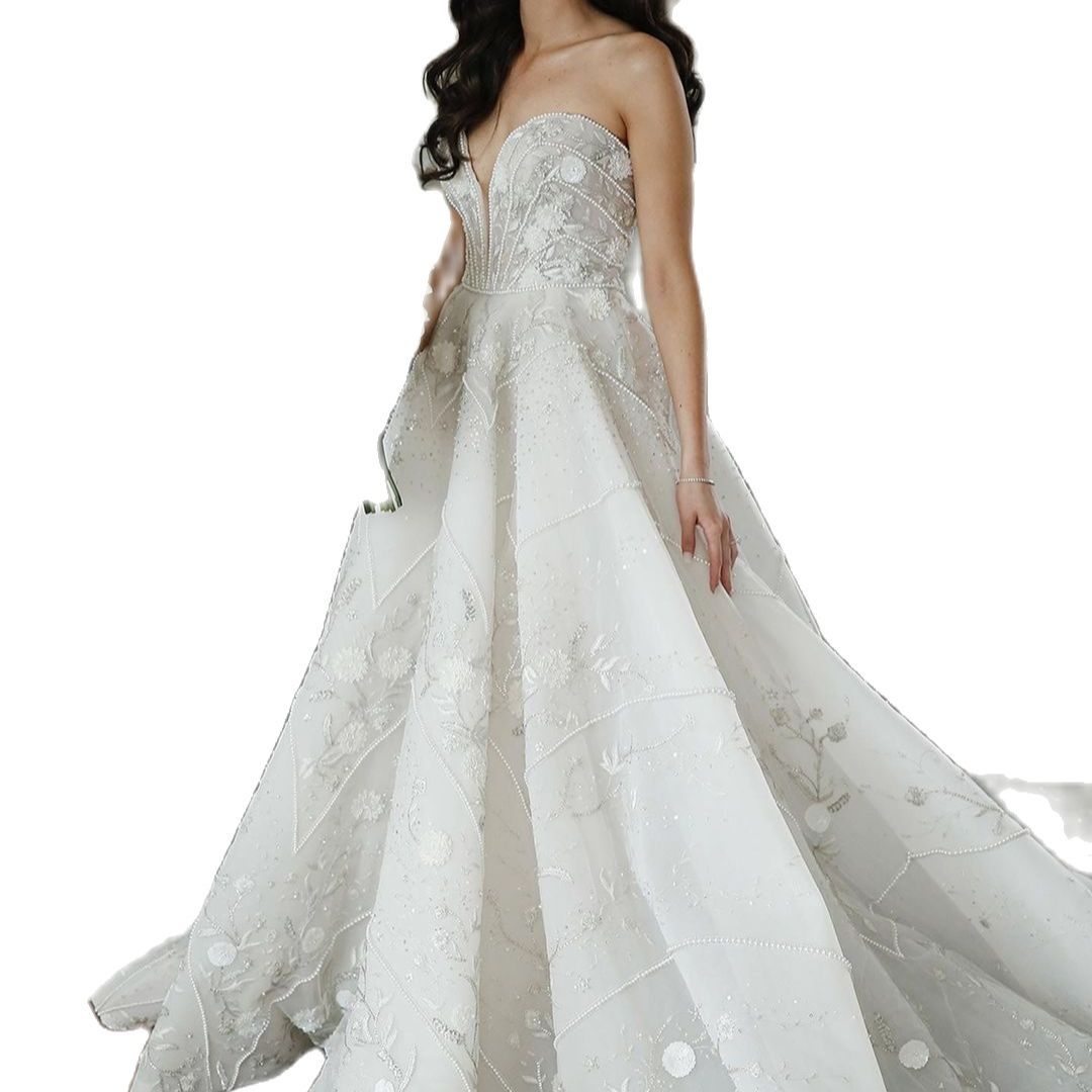 Gorgeous A Line Wedding Dress Sexy Sweetheart Neck Vestido De Noiva Princesa Pearls Lace Flowers Bridal Gowns