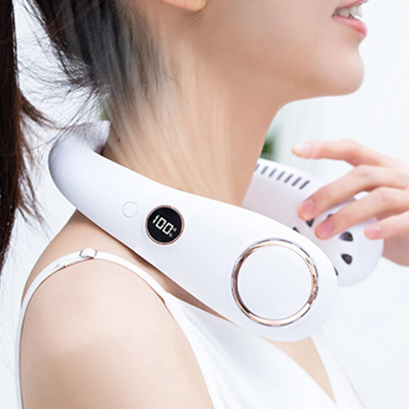 Neck Fan USB 3000mAh LED Digital Display Portable Summer Air Cooling Hanging Fans Bladeless Outdoor Sports Travel Personal Wearabl