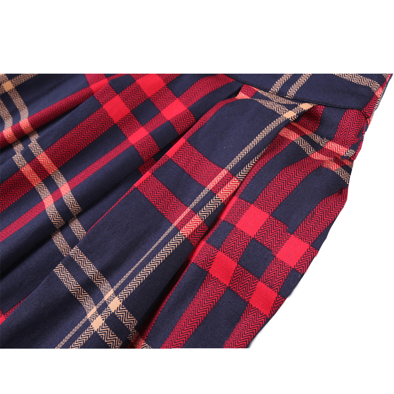 Vintage Pleated Red Plaid Skirt School Uniform Print High Waist Women Retro Summer 50s Rockabilly Skirts Cotton Midi Skater 220322
