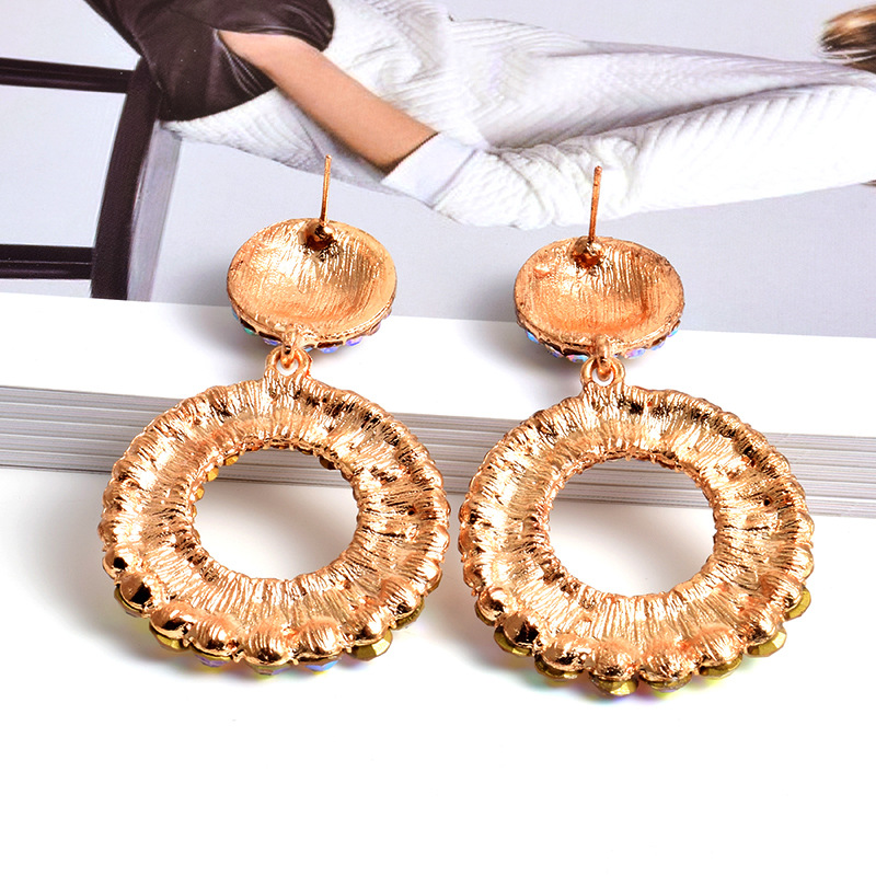 Elegant Shiny Geometric Crystal Round Circle Long Hoop Earrings Colorful Rhinestone Drop Earring Diamond Dangle Earrings Bridal Jewelry for Women