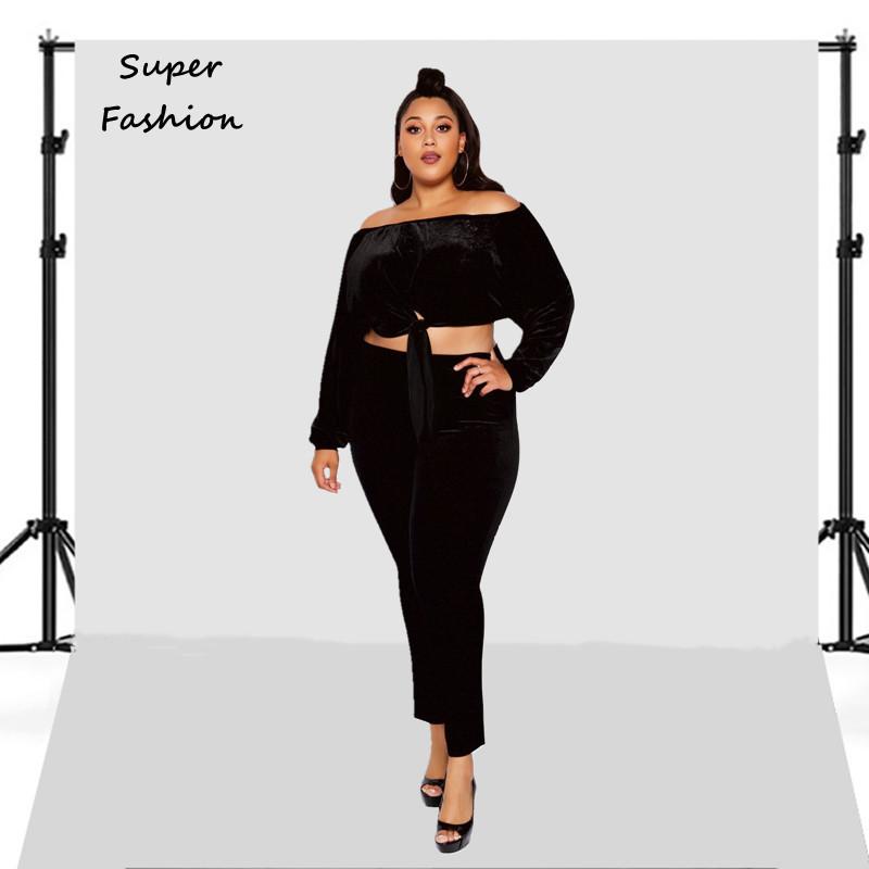 Women's Plus Size Tracksuits -5XL Sexy Sets Black Solid Color Velvet Long Sleeve Slash Neck Club Women Clothing 2 Piece Pant Suits Wholesa
Women's Plus Size Tracksuits -5XL Sexy Sets Black Solid Color Velvet Long Sleeve Slash Neck Club Women Clothing 2 Piece Pant Suits Wholesa