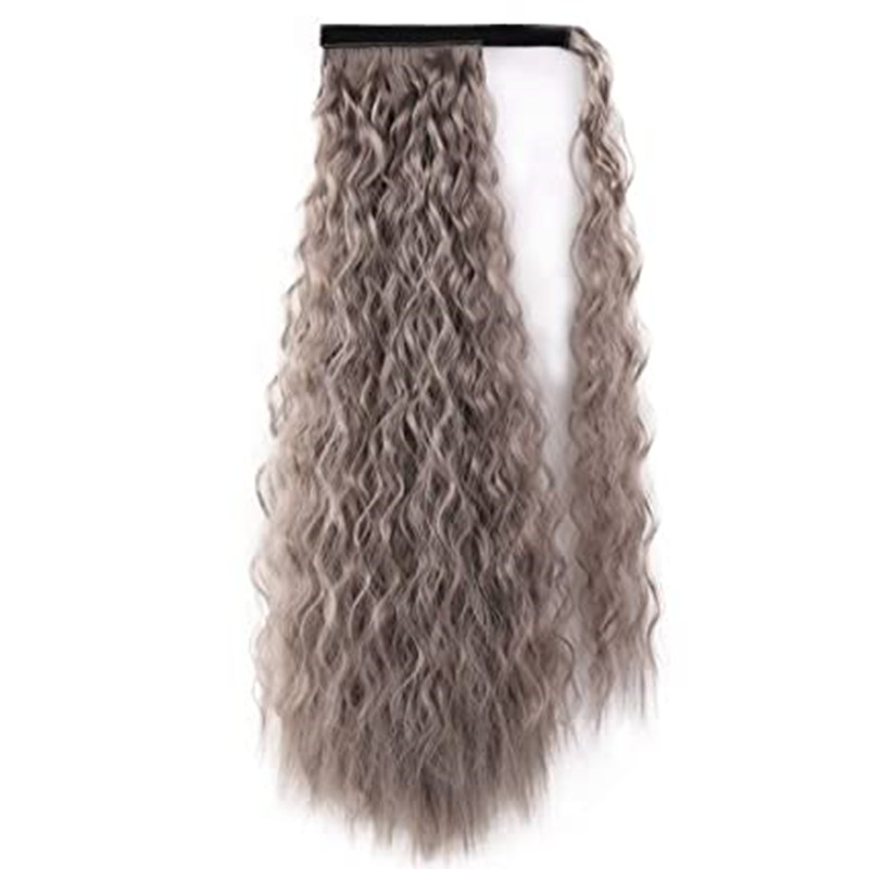 Silver grey ponytail wraps around human Salt And Pepper Long Deep Curly pony tail hairpiece 120g deep wave natural gray european raw hair 1pcs