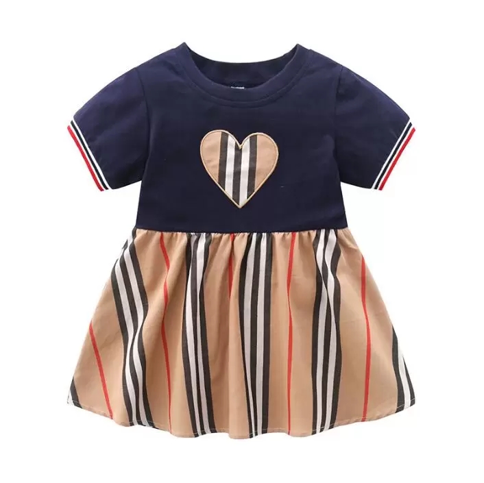 Summer Baby Girls Princess Dresses Kids Short Sleeve Dress Cotton Children Striped Skirts Girl Skirt R250424