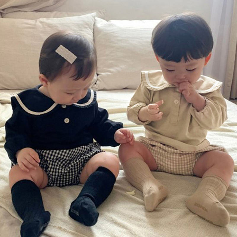 Toddler Baby Girls Boys Clothing Suit Corduroy T-Shirt Tops+Plaid PP Shorts Spring Autumn Korean Style Clothes 220507
