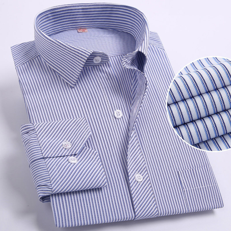 non-iron regular fit men long sleeve business shirts easy care striped/plaid dot floral tops for male 220322