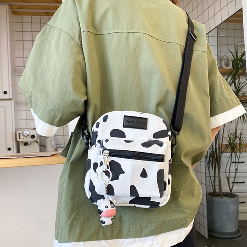 Women Girls Cartoon Cow Print Shoulder Crossbody Bag Lady Tote Satchel Purse 220413