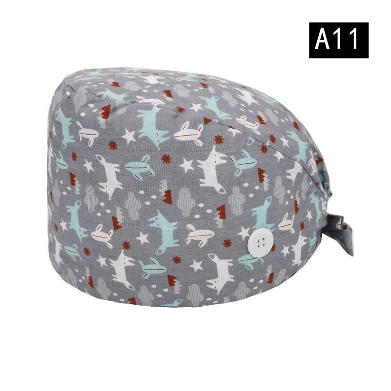 Print Scrub Cotton Nurse Hat Floral Bouffant Sanitary Cap with Sweatband Cartoon Printing Nursing Confortable Colorful Caps