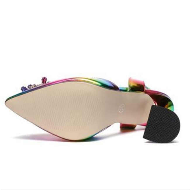 Top Quality Womens Sandals Design Crystal Diamond Sun-Flower Women Pointed Toe Pumps Fashion Rainbow Multicolor Strange Cup High Heels