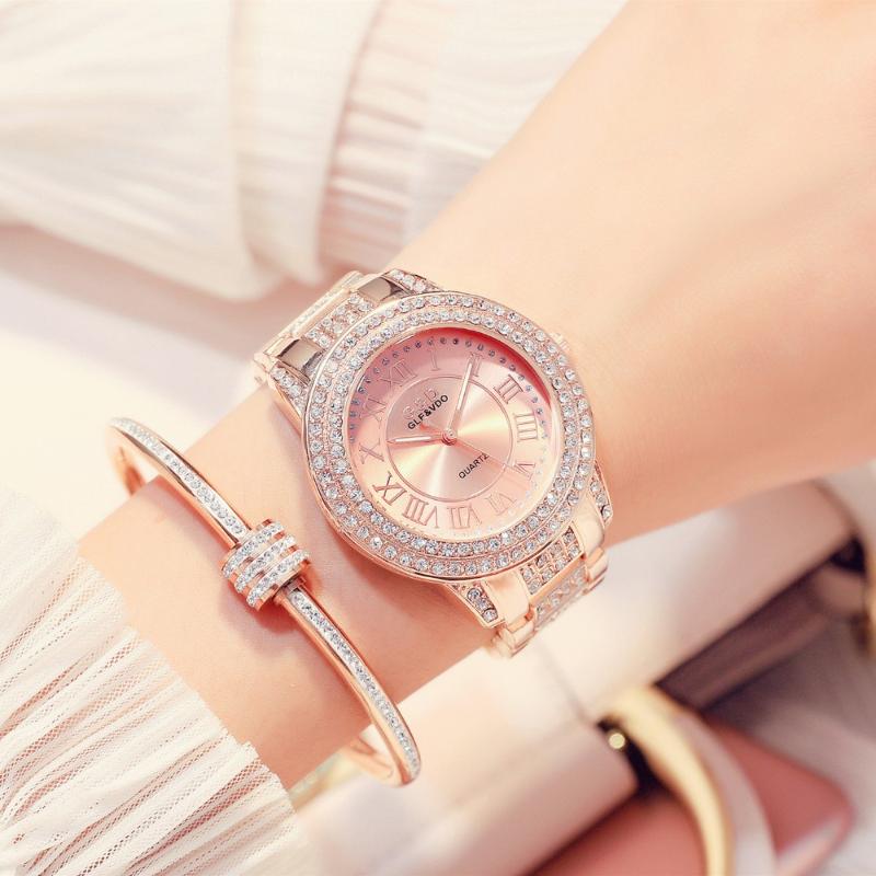 Wristwatches G&D Women Watches Rose Gold Luxury Ladies Bracelet Watch Rhinestones Band Fashion Quartz Wristwatch Roman Clock Montre Femm