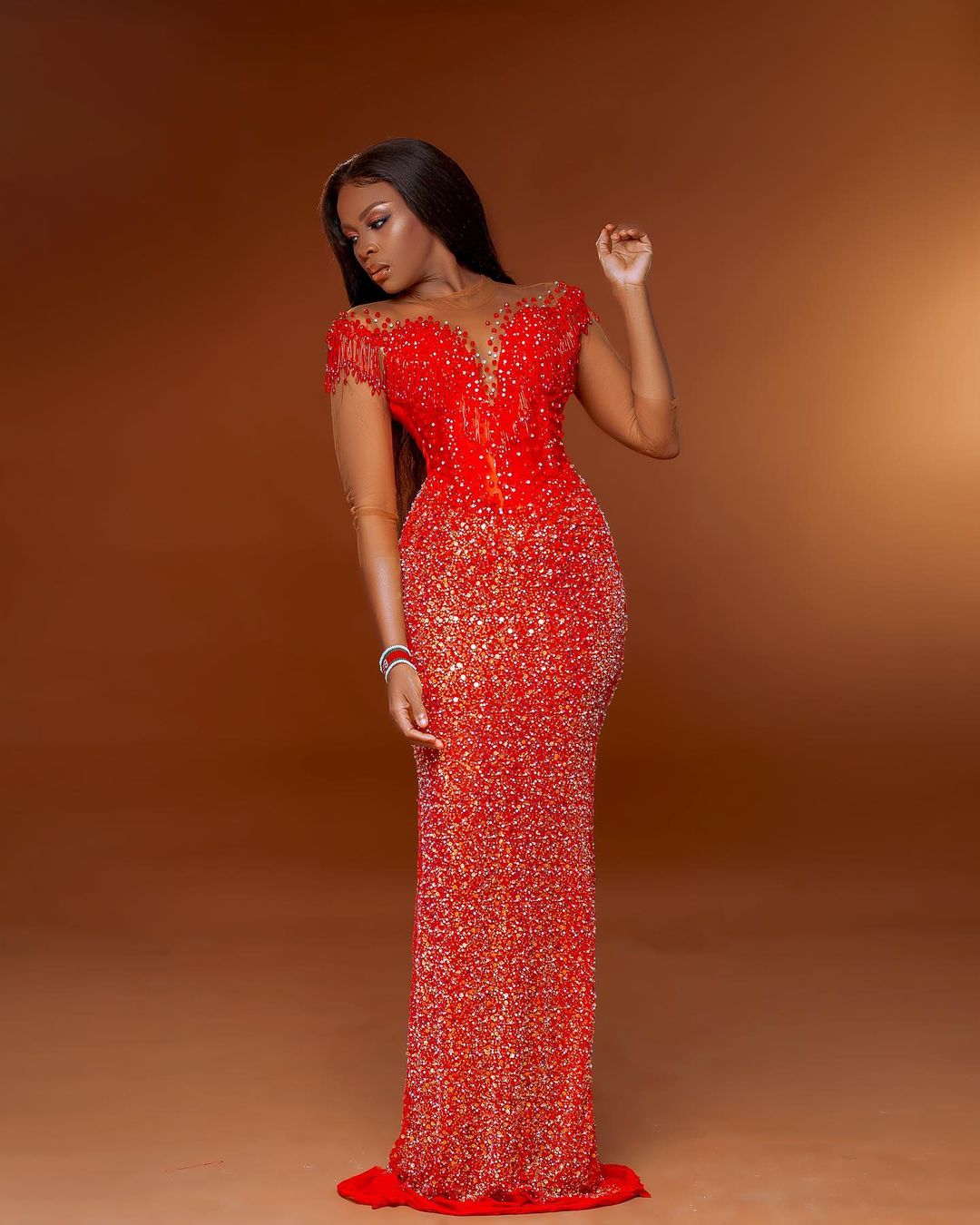Plus Size Arabic Aso Ebi Red Urious Mermaid Prom Dresses Sheer Neck Beaded Evening Formal Party Second Reception Birthday Engagement Gowns Dress ZJ Lz