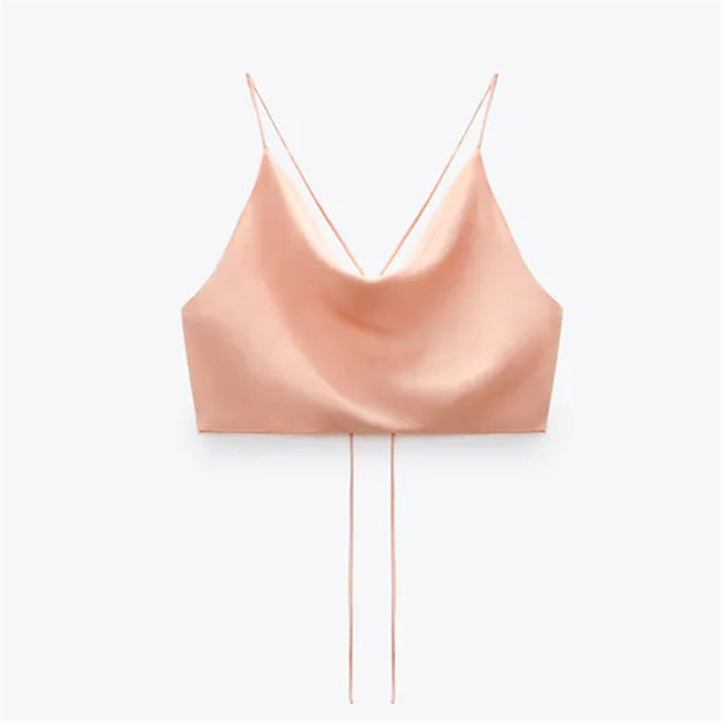 TRAF Top Women Satin Woman Orange Summer Crop Female Backless Pink White Straps Sleeveless Sexy Tanks Camis 220325