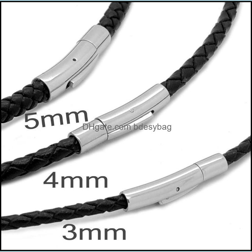 Chains Necklaces Pendants Jewelry 3/4/5Mm Mens Womens Black Braided Genuine Leather Cord Stainless Steel Secure Clasp Necklac Dhx8J
Chains Necklaces Pendants Jewelry 3/4/5Mm Mens Womens Black Braided Genuine Leather Cord Stainless Steel Secure Clasp Necklac Dhx8J
