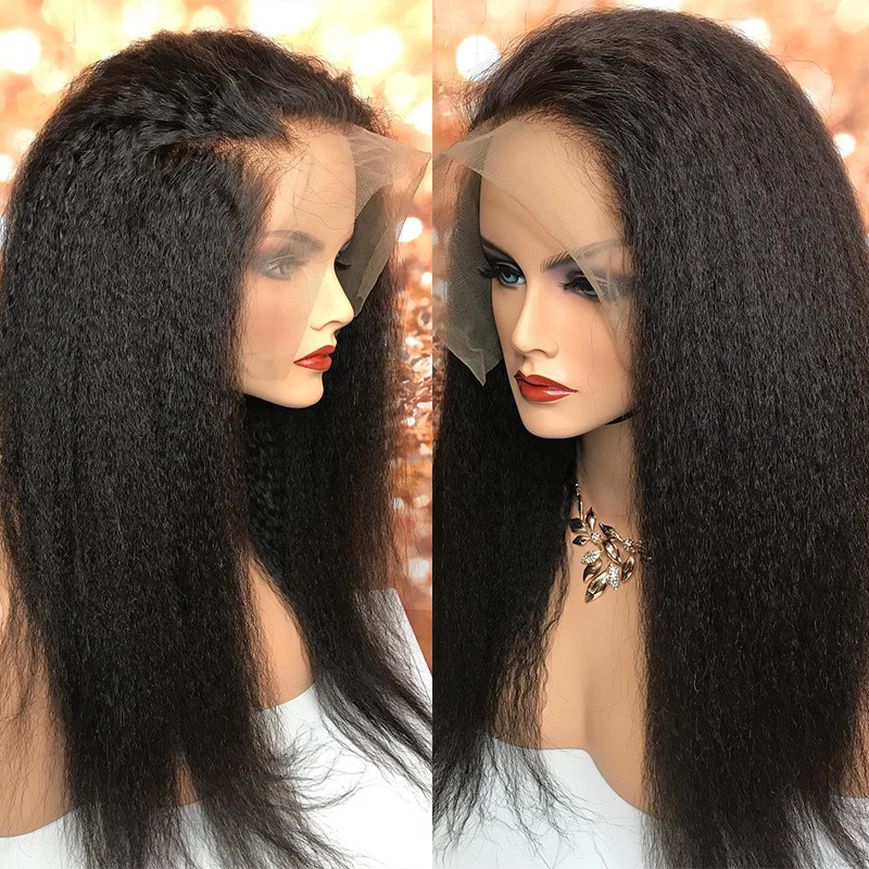220 Density Kinky Straight Synthetic Lace Front Wigs For Black Women Yaki Straight Wig Pre Plucked Hairline with Baby Hair