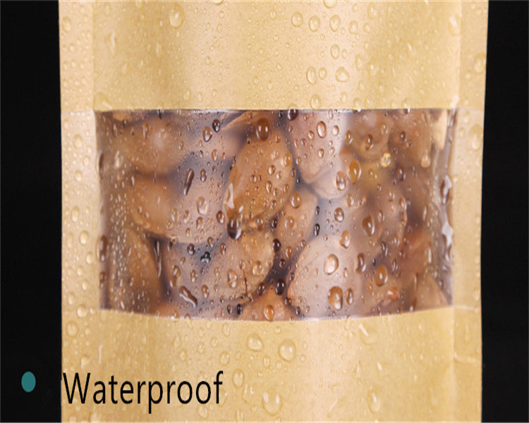 100pcs Thick Stand up Kraft Paper Frosted Window Zip Lock Bag Resealable Biscuits Ground Coffee Beans Snack Flower Tea Fruits NUts Gifts Storage Pouch