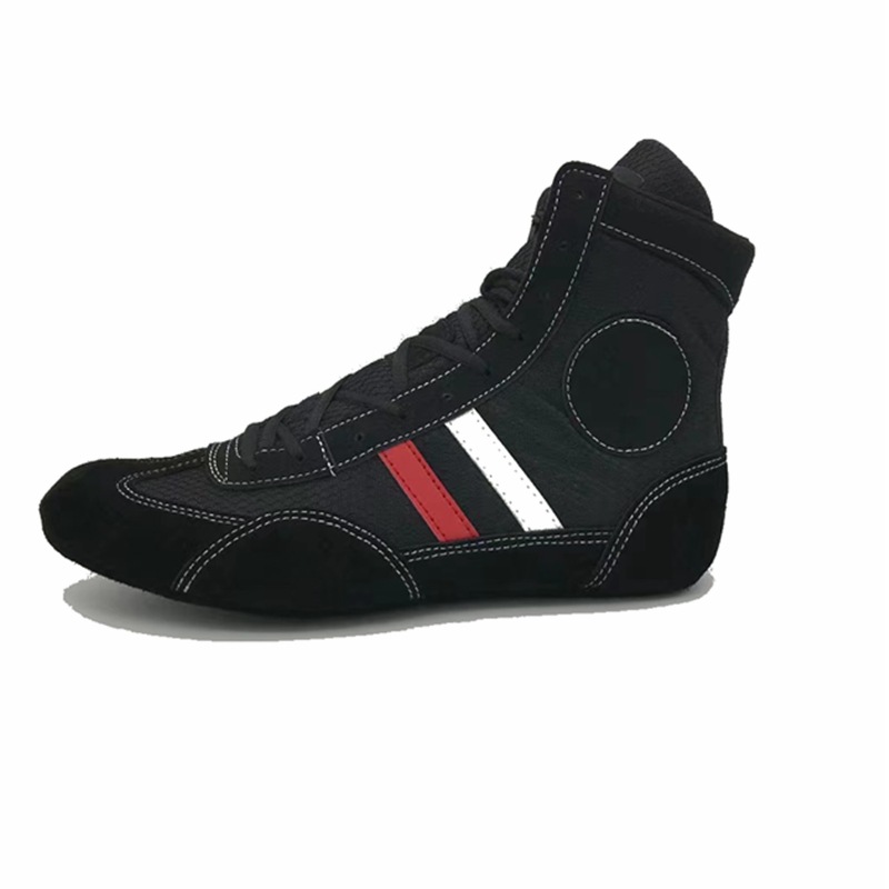 Light weight men's wrestling shoes lace-up sambo shoes women's fighting shoe adults kids trainers, Black