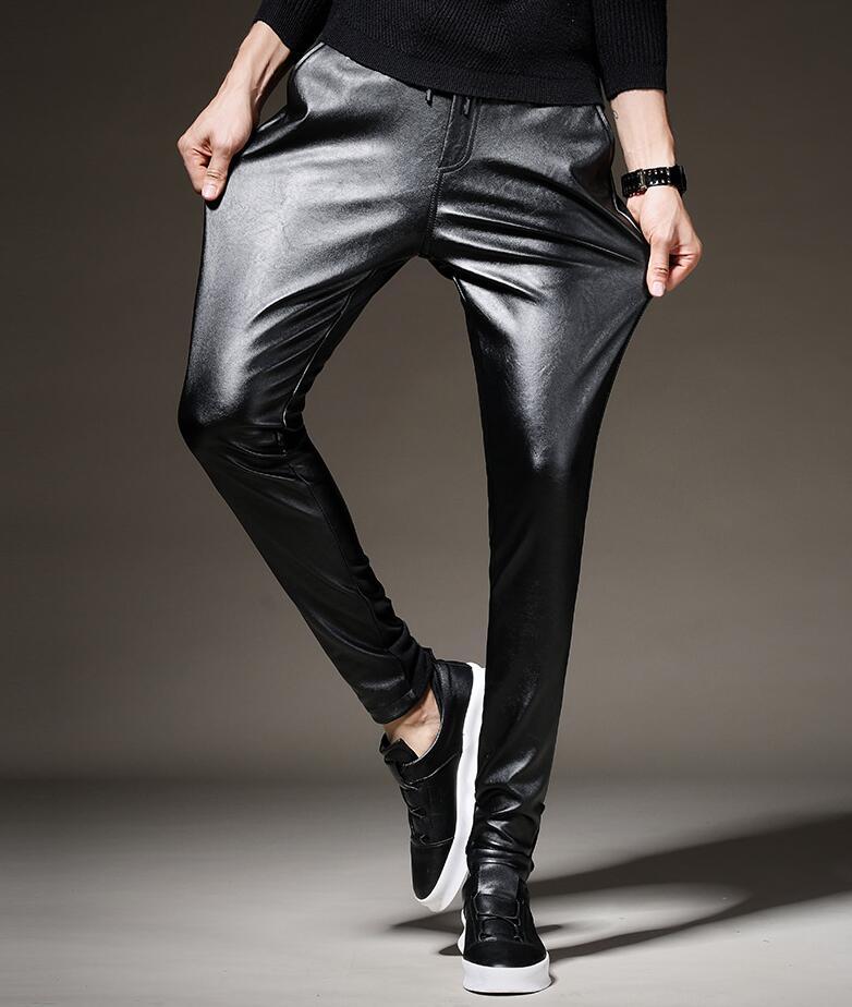 Men's Pants Leather Mens Feet Elastic Waist Drawstring Fashion Motorcycle Pu Trousers For Men Personality Pantalon Homme BlackMen's, No add cashmere
Men's Pants Leather Mens Feet Elastic Waist Drawstring Fashion Motorcycle Pu Trousers For Men Personality Pantalon Homme BlackMen's, No add cashmere