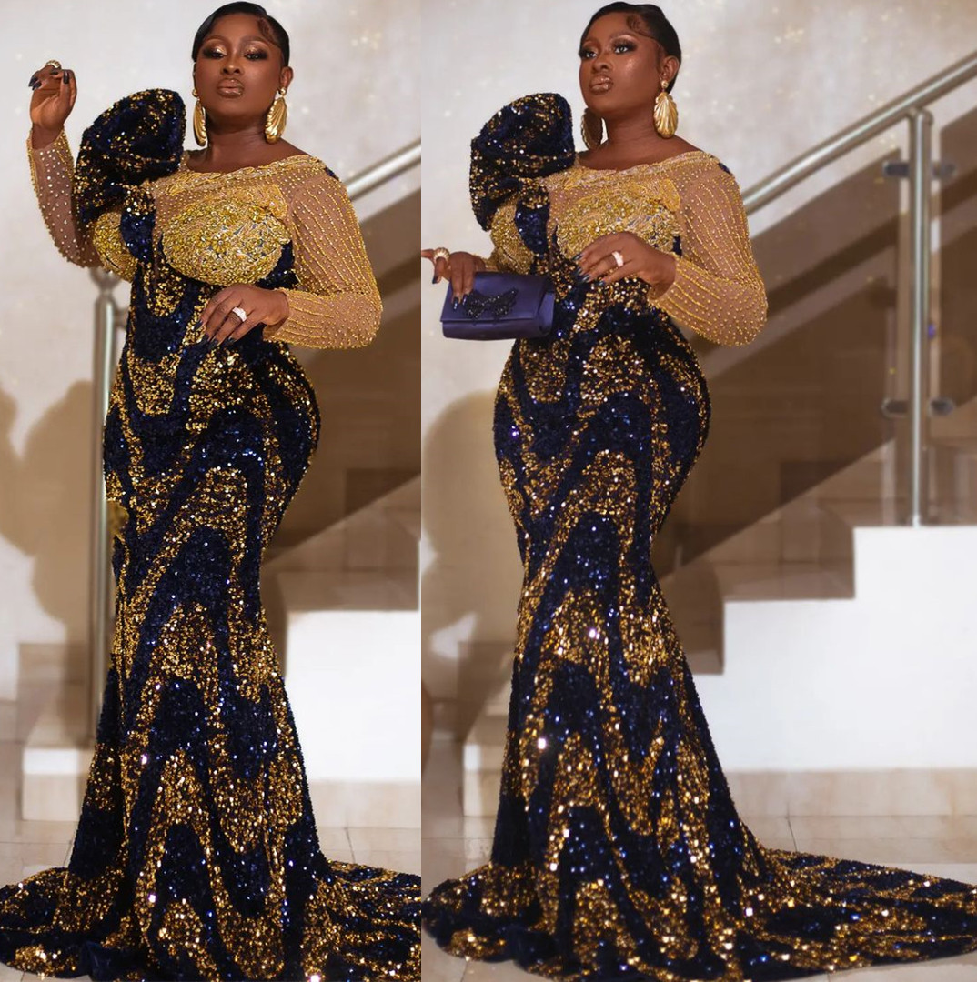 Plus Size Arabic Aso Ebi Luxurious Mermaid Sparkly Prom Dresses Beaded Stylish Evening Formal Party Second Reception Birthday Engagement Gowns Dress Z