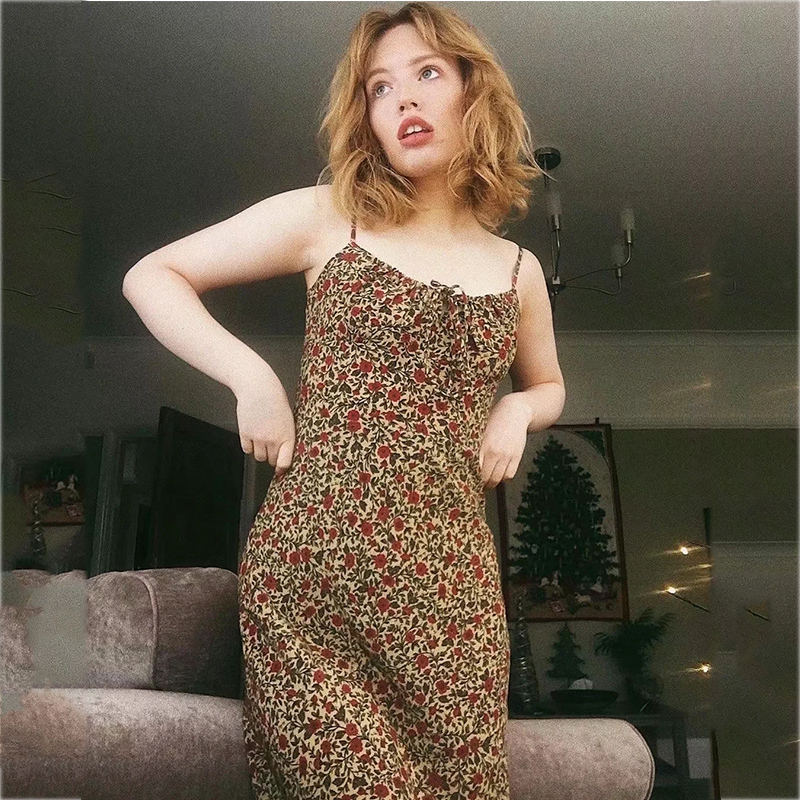 Foridol Strap Sleeveless Print Boho Summer Dress Long Women Green Floral Yellow Dresses Sundress Vintage French Style Dress 220509