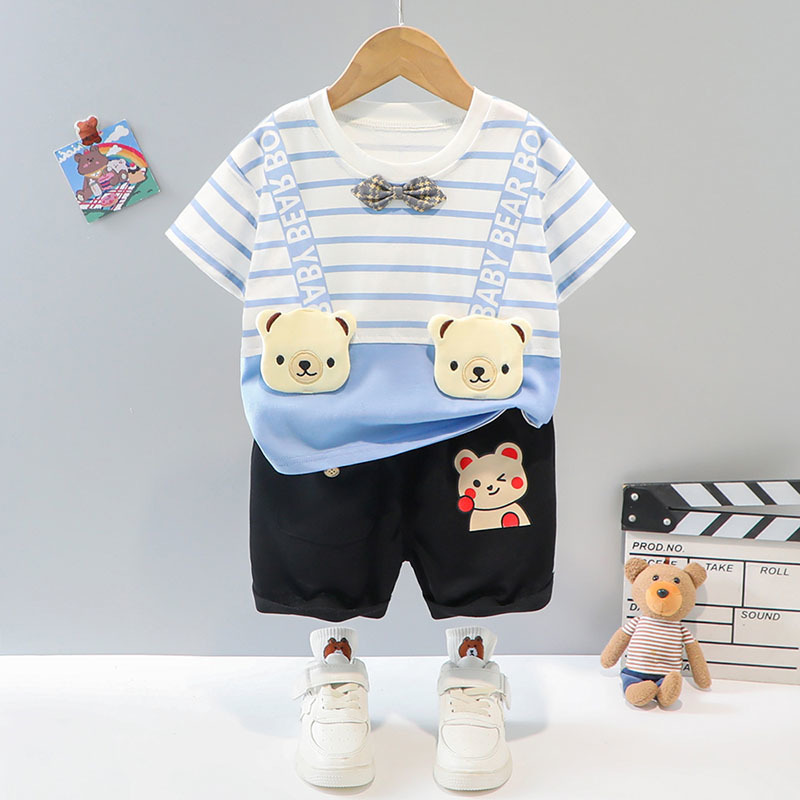Summer Boy T Clothes Sets Love Lines Cotton Material Baby Suits High Quality Short Children Shirt Infant 2 Years Old Costom 220507