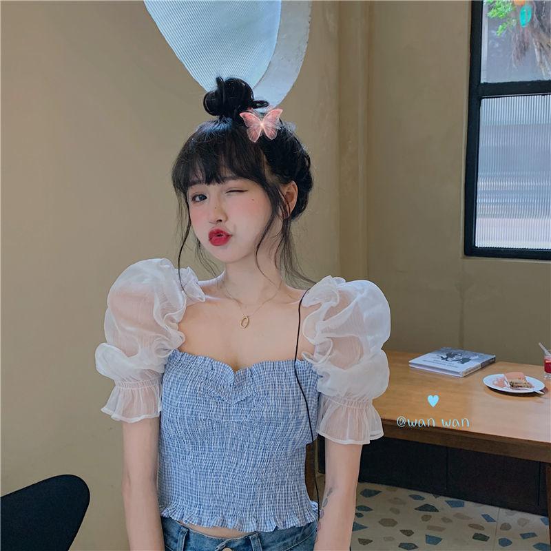 Women' Blouses & Shirts Women Blouse Shirt Mesh Stitching 2022 Summer Ruffles Puff Sleeve Short Pleated Sleeves Plaid Blusas Ropa De MujerW, Blue
Women' Blouses & Shirts Women Blouse Shirt Mesh Stitching 2022 Summer Ruffles Puff Sleeve Short Pleated Sleeves Plaid Blusas Ropa De MujerW, Blue