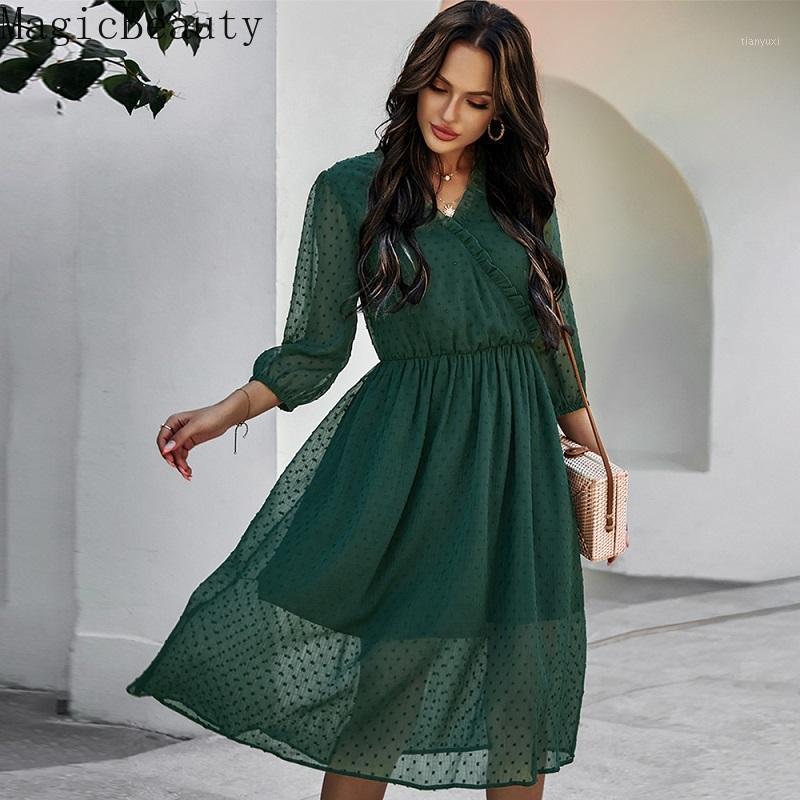 Casual Dresses Women V Neck Three Quarter Sleeve Dress Chiffon High Waist Long Lady Summer Vestidos, Green
Casual Dresses Women V Neck Three Quarter Sleeve Dress Chiffon High Waist Long Lady Summer Vestidos, Green