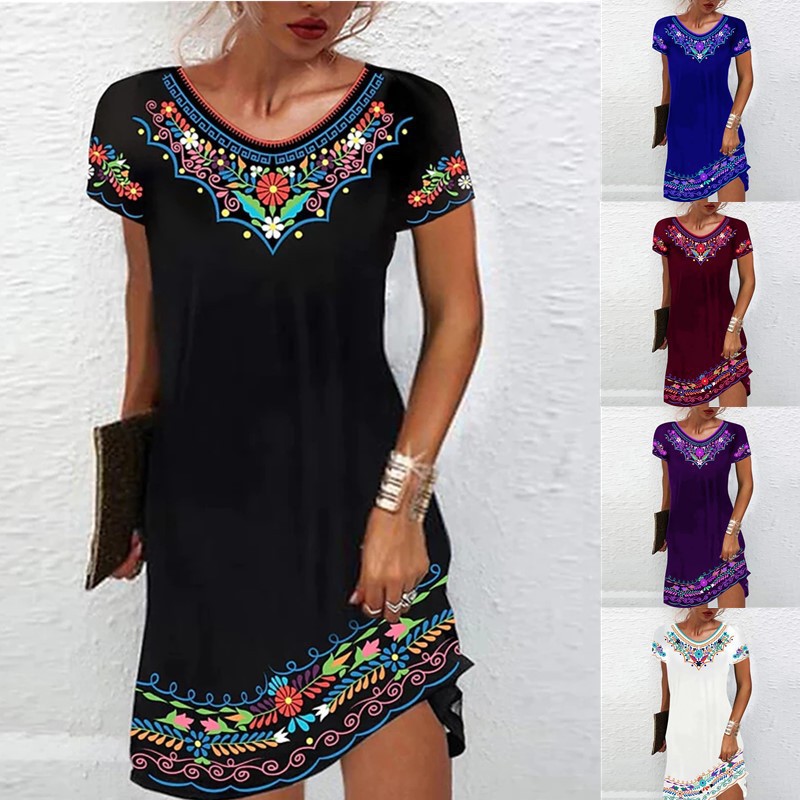 Vintage Party Dress Summer New Women's Clothing Elegant Casual Loose Round Neck Skirt Short-sleeved Printed Boho Midi Dress 2022, Wine red
Vintage Party Dress Summer New Women's Clothing Elegant Casual Loose Round Neck Skirt Short-sleeved Printed Boho Midi Dress 2022, Wine red