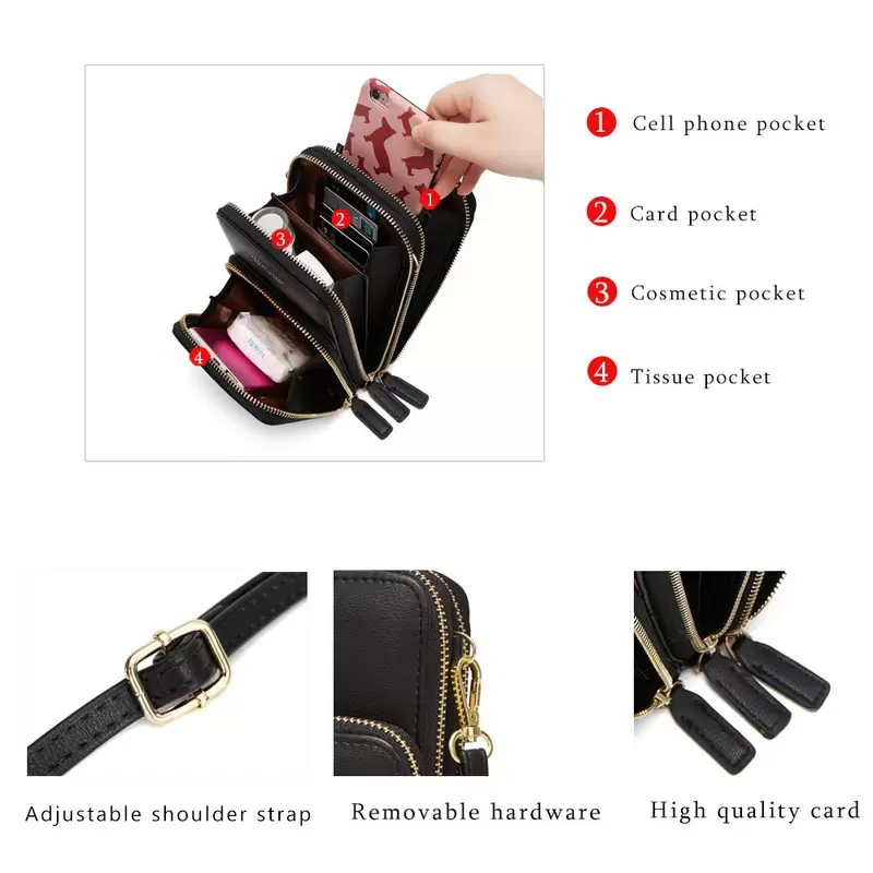 Super Practical Fashion Multifunction Pu Leather Crossbody Cellphone Phone Bag Women Small Casual Shoulder Bags Card Holder Lady Functional Instrument