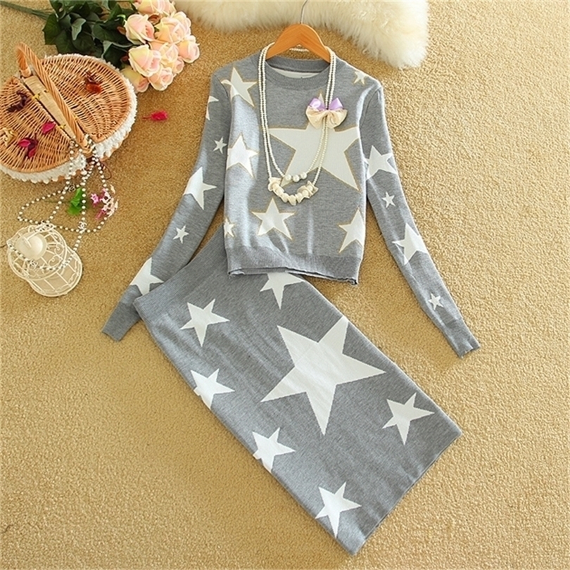 Costume for Women Crop Top Knit Sweater Women Clothing Set 2 Piece Sets Europe New Autumn Winter Knitted Blouse Skirt Suit