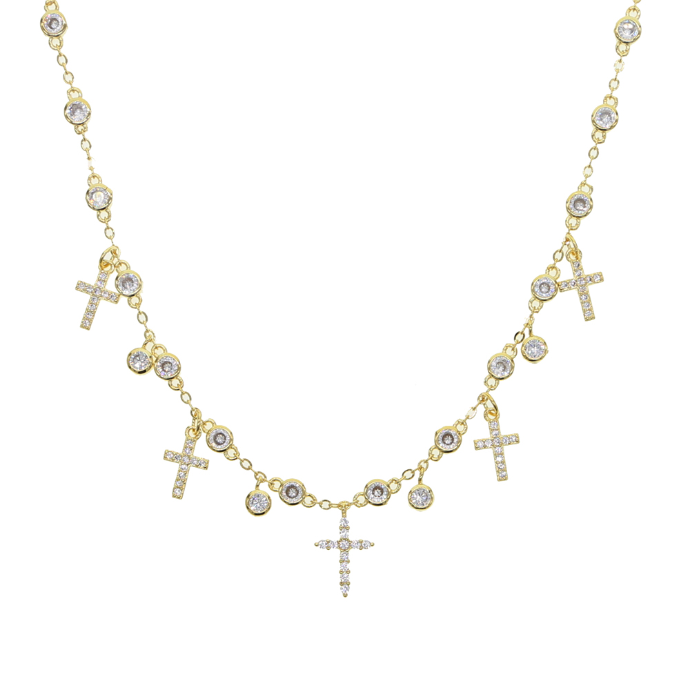 Classic fashion women necklace jewelry 5A cubic zirconia cz station chain cross charm choker necklaces