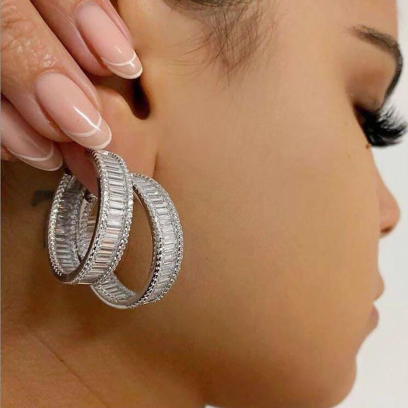 Hoop & Huggie Fashion Iced Out Round Circle Baguette Cz Earrings Gold Silver Color Hip Hop Bling Jewelry For WomenHoop
Hoop & Huggie Fashion Iced Out Round Circle Baguette Cz Earrings Gold Silver Color Hip Hop Bling Jewelry For WomenHoop